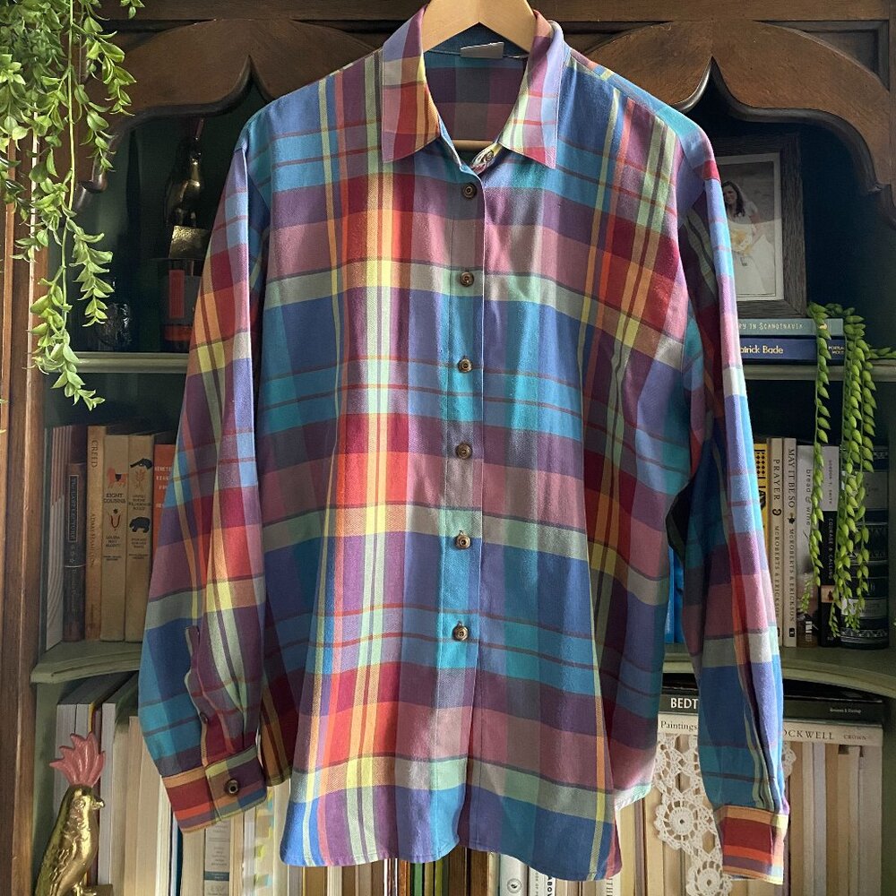 Koret City Blues Vintage Plaid Button-Down Blouse | Multicolor | Size M